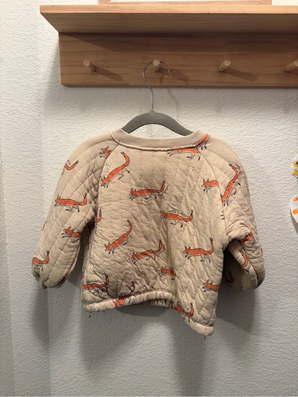 Zara Beige Quilted Sweater with Orange Fox Print